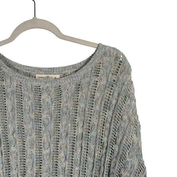 Natural Life Chunky Open Knit Sweater Blue Metallic Yarn Capsole Womens Medium - Picture 2 of 5